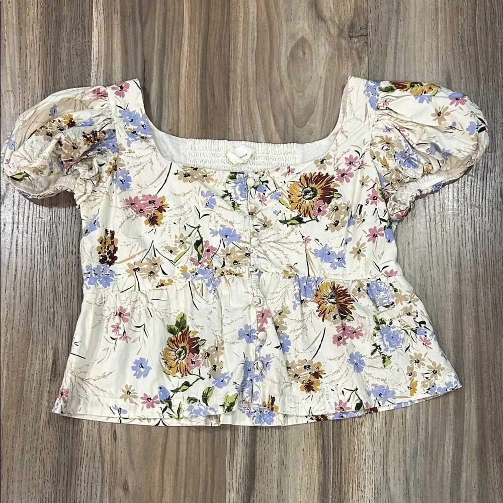 Anthropologie Cream Floral Blouse